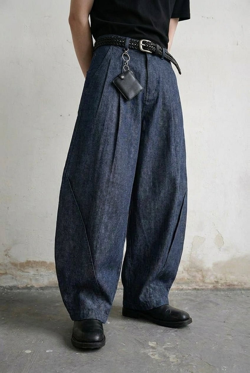 Blue Pleated Denim Pants - BEEGLEE