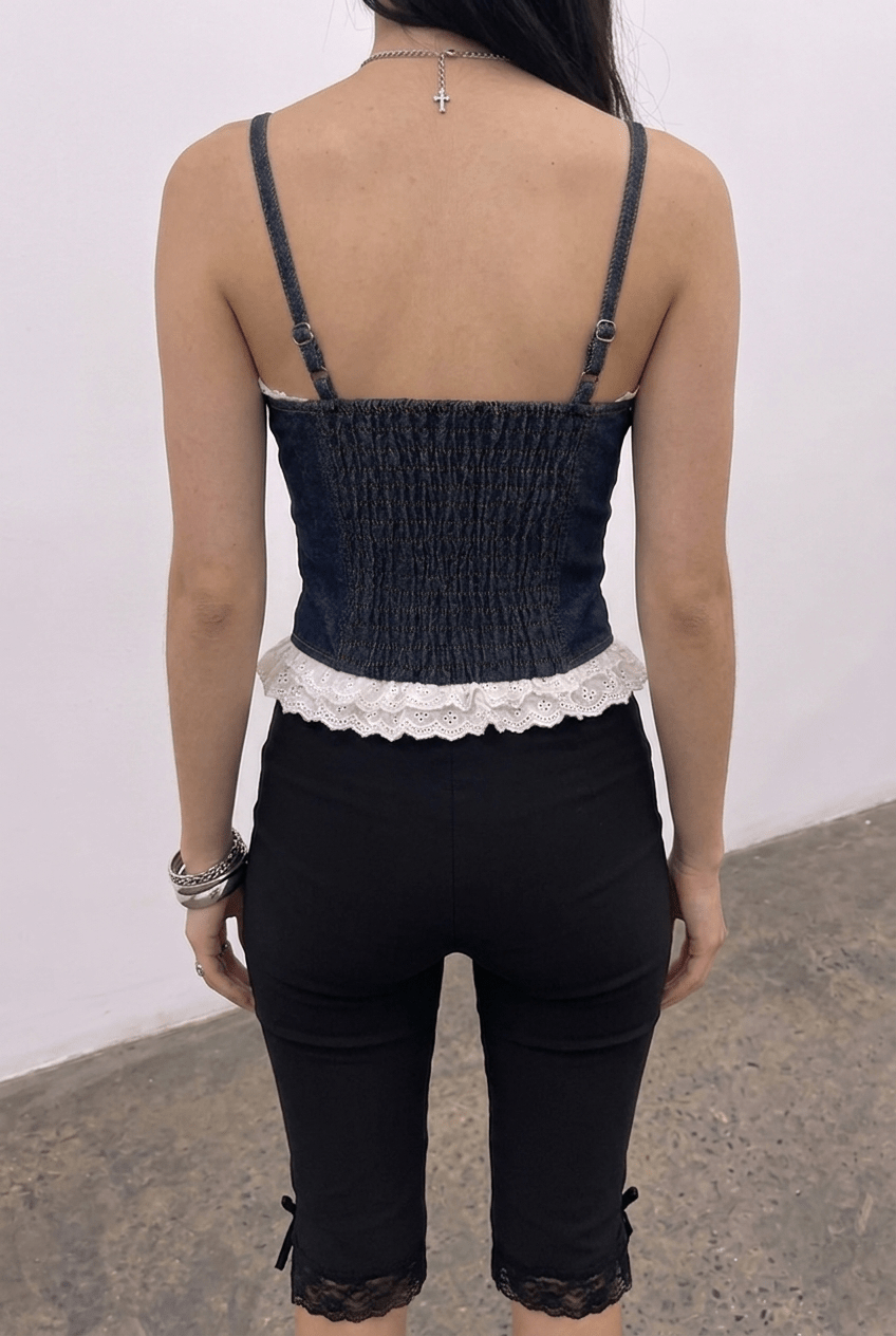 Blue Ruched Denim Corset - BEEGLEE
