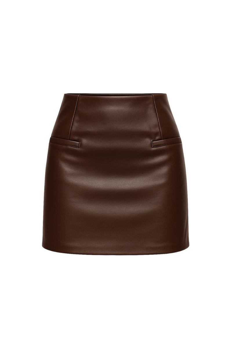 Brown Mini Leather Skirt for Women Beeglee