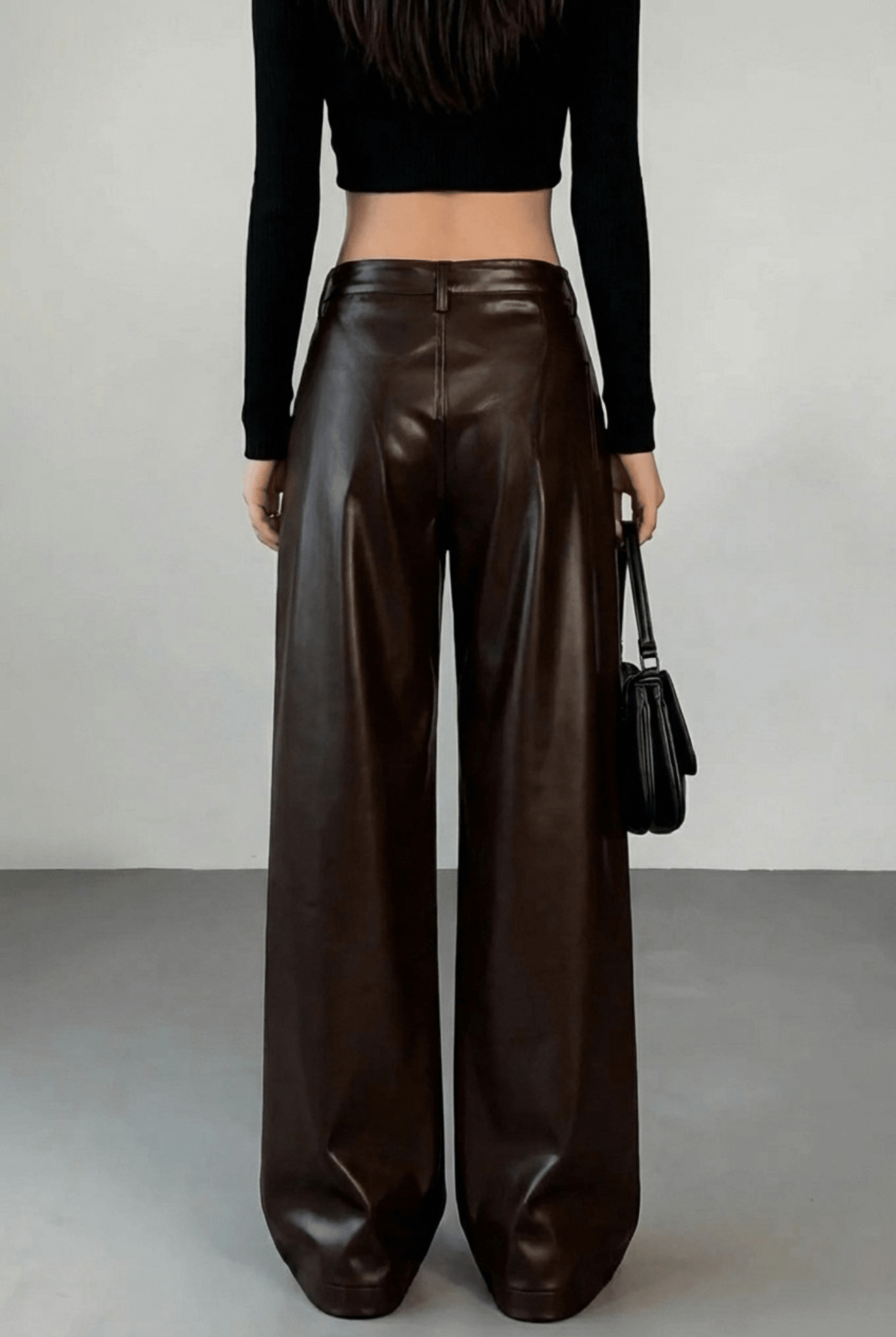 Brown Pleated Leather Pants - BEEGLEE