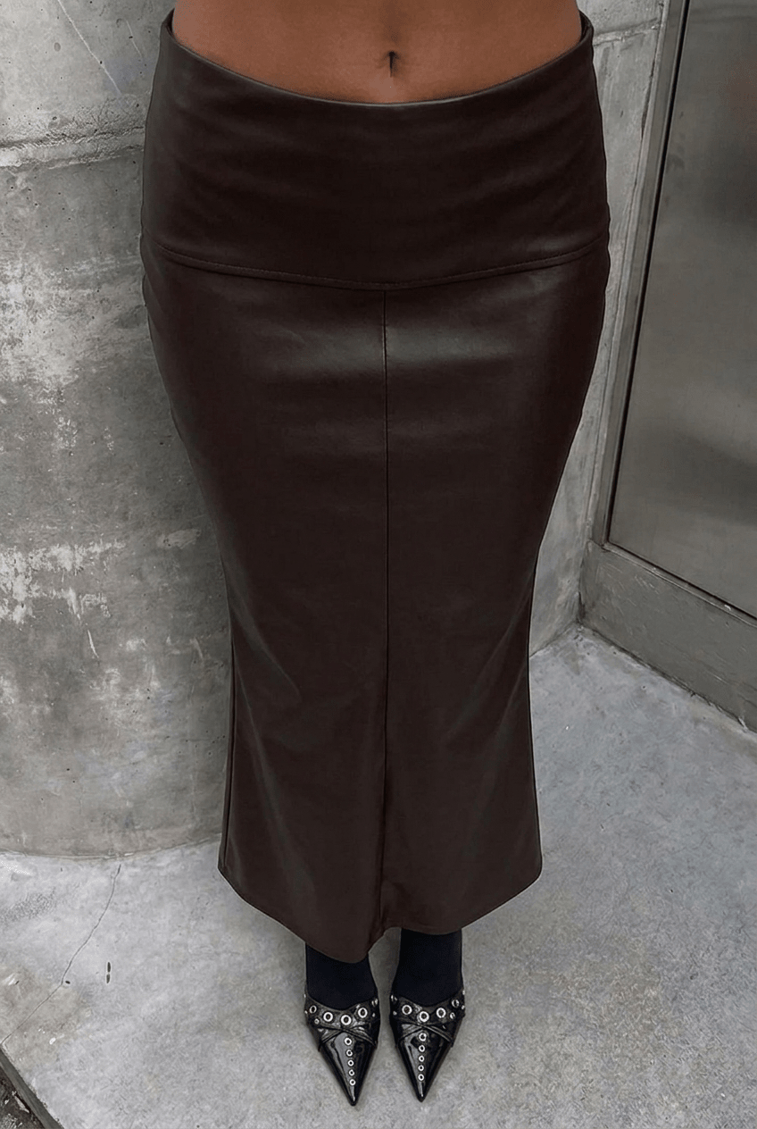 Brown Trumpet Leather Skirt - BEEGLEE