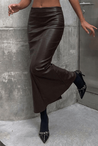 Brown Trumpet Leather Skirt