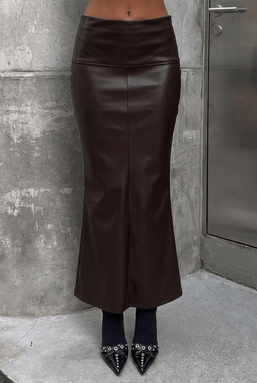Brown Trumpet Leather Skirt - BEEGLEE