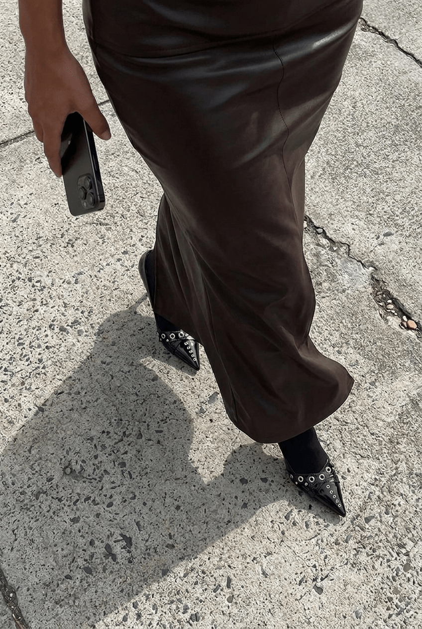 Brown Trumpet Leather Skirt - BEEGLEE