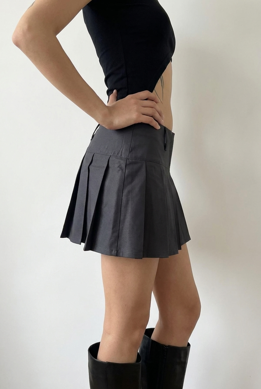 Charcoal Pleated Tennis Skort - side view on model