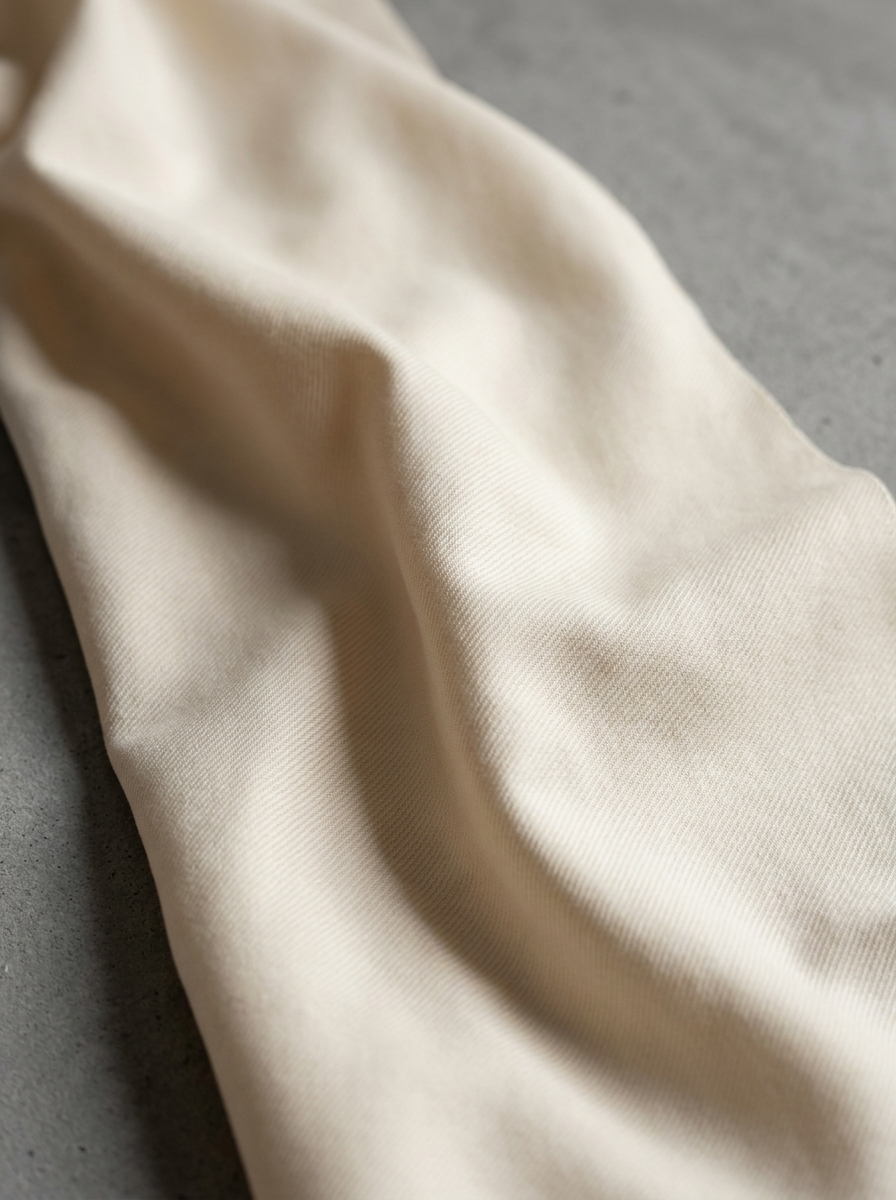 Close-up of cotton satin lycra fabric in a soft fold on grey cement