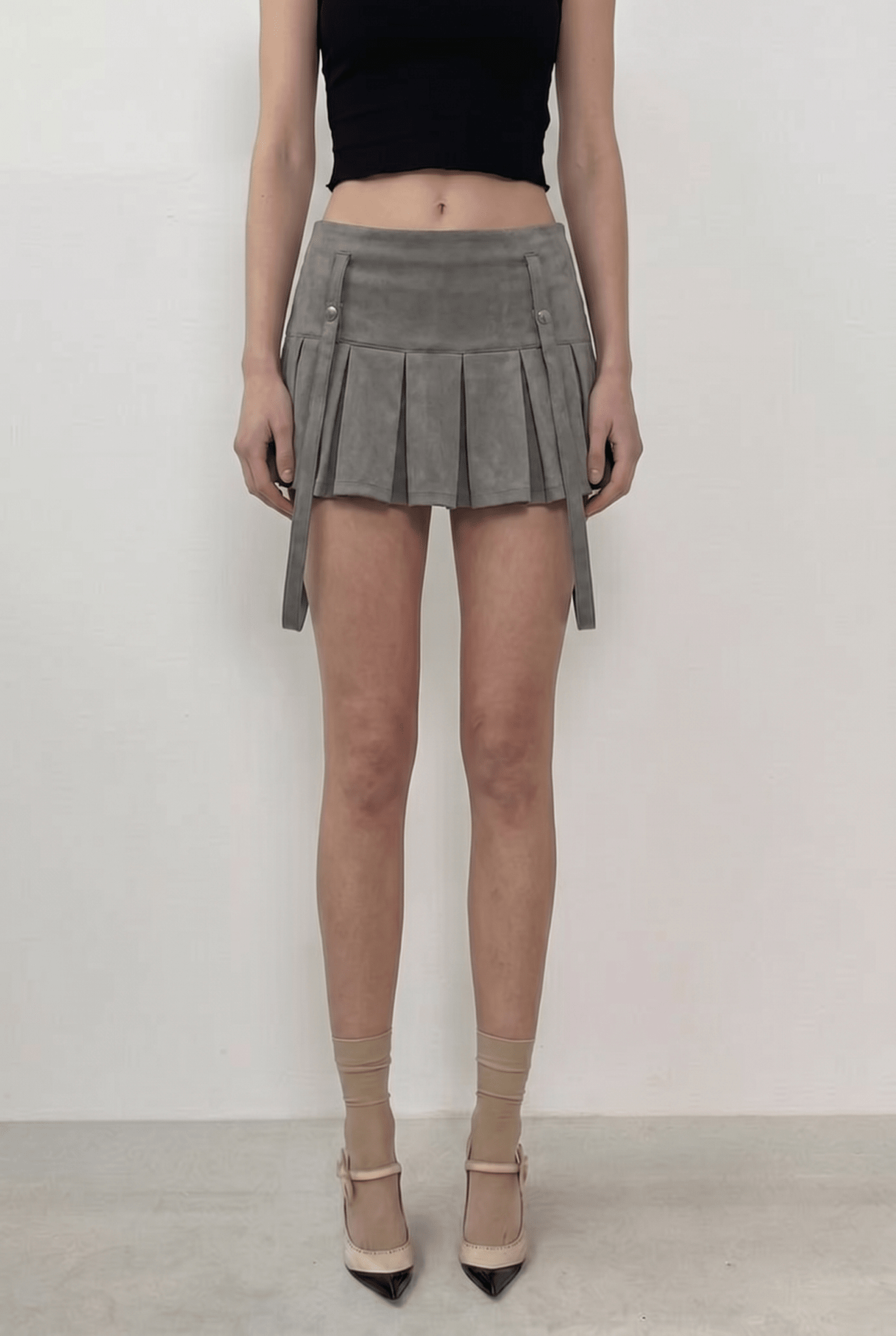 Grey Harness Pleat Skort - BEEGLEE