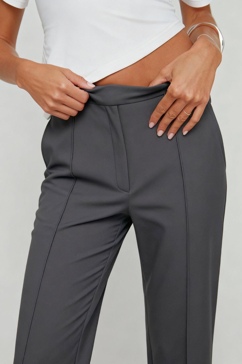Grey High Rise Tapered Pants - BEEGLEE