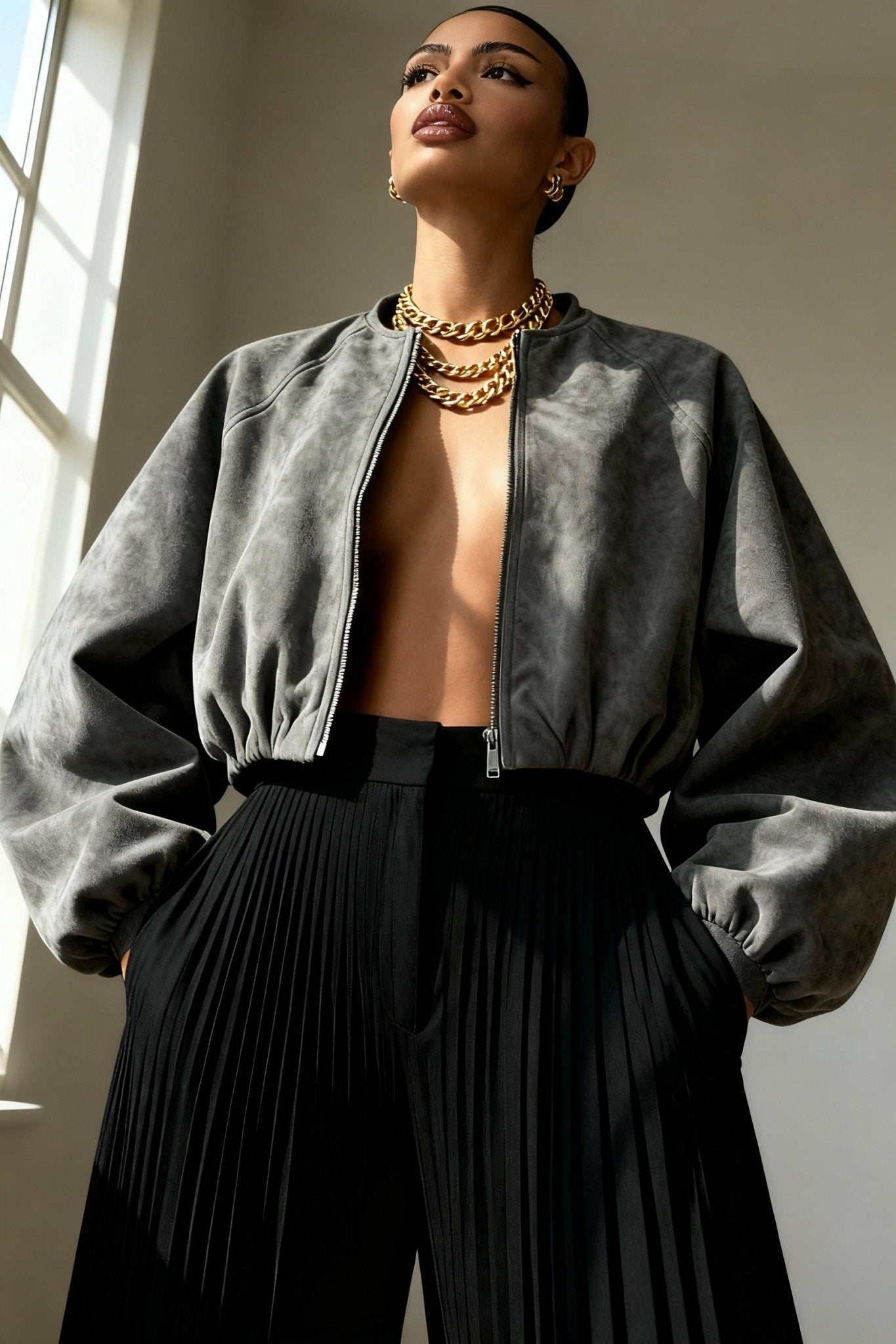 Grey Seoul Air Suede Jacket - BEEGLEE