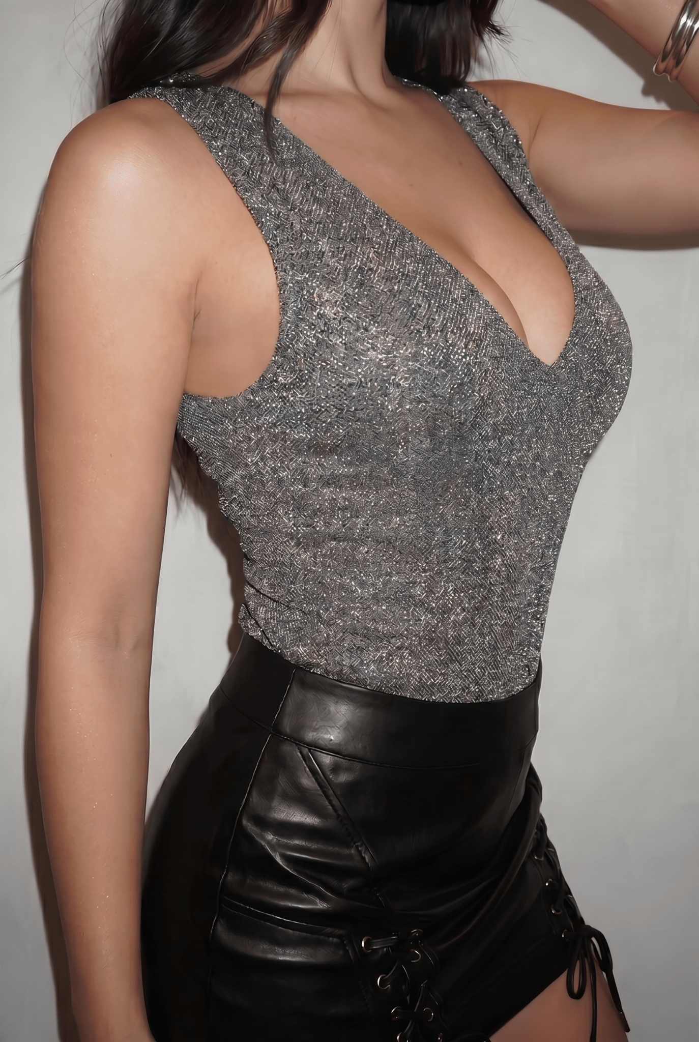 Grey Seren Meshknit Bodysuit - BEEGLEE