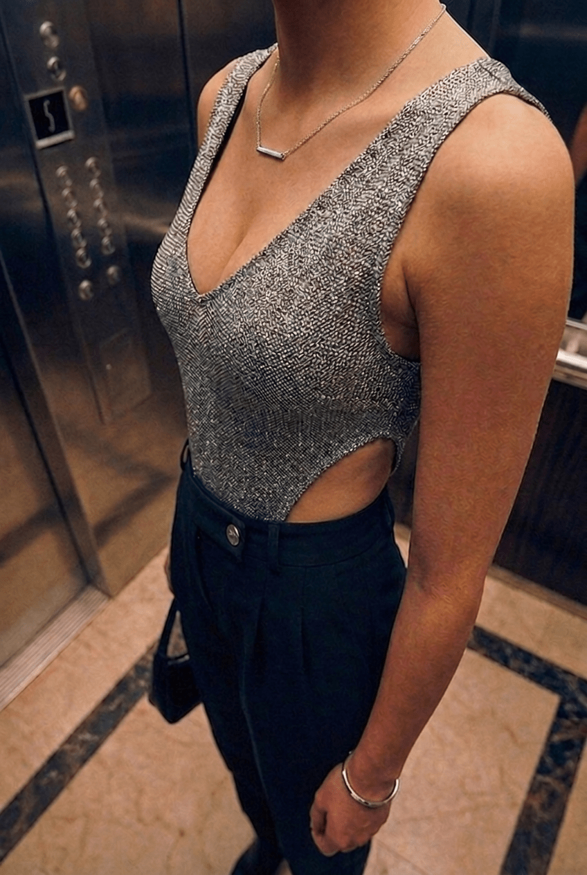 Grey Seren Meshknit Bodysuit - BEEGLEE