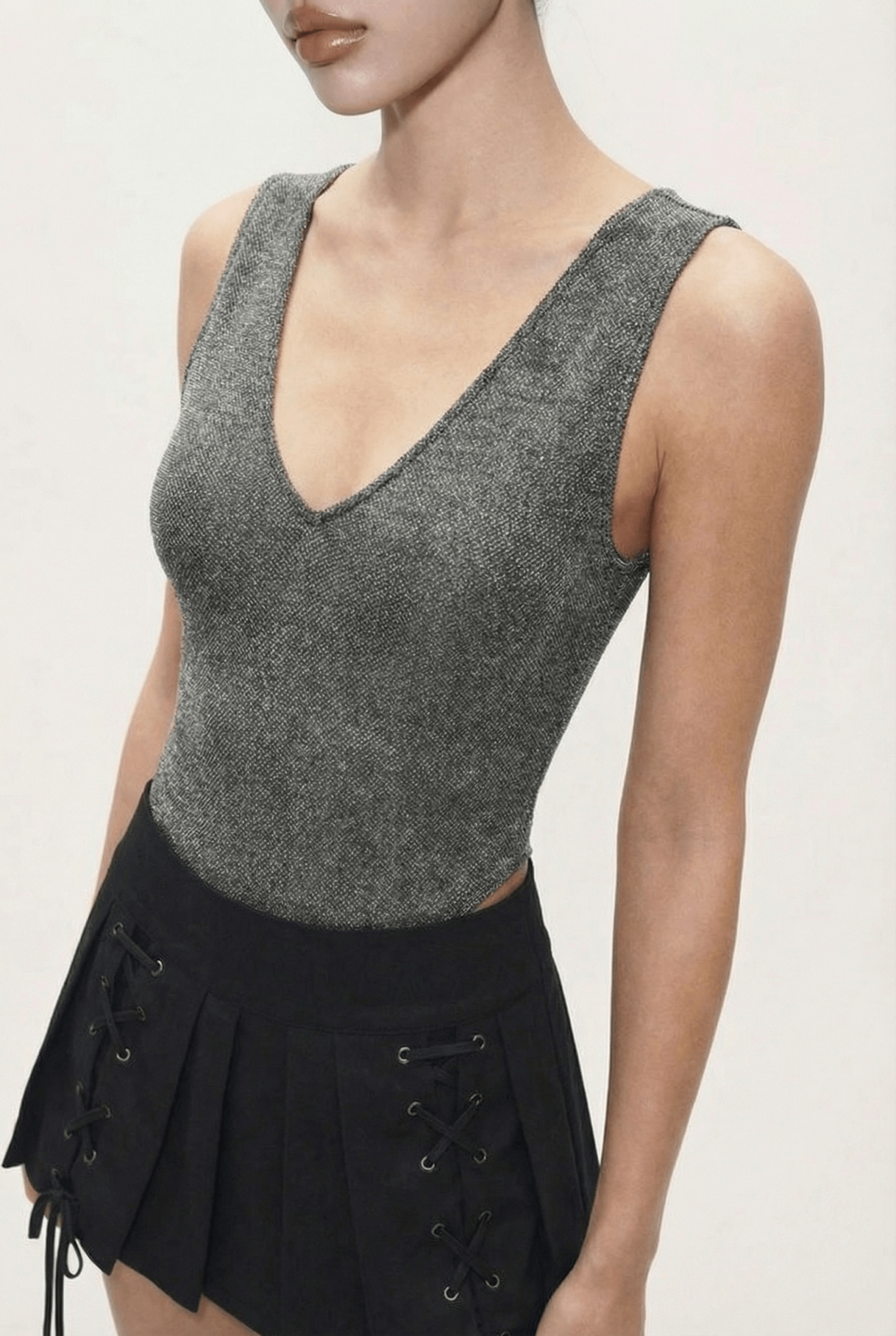 Grey Seren Meshknit Bodysuit - BEEGLEE