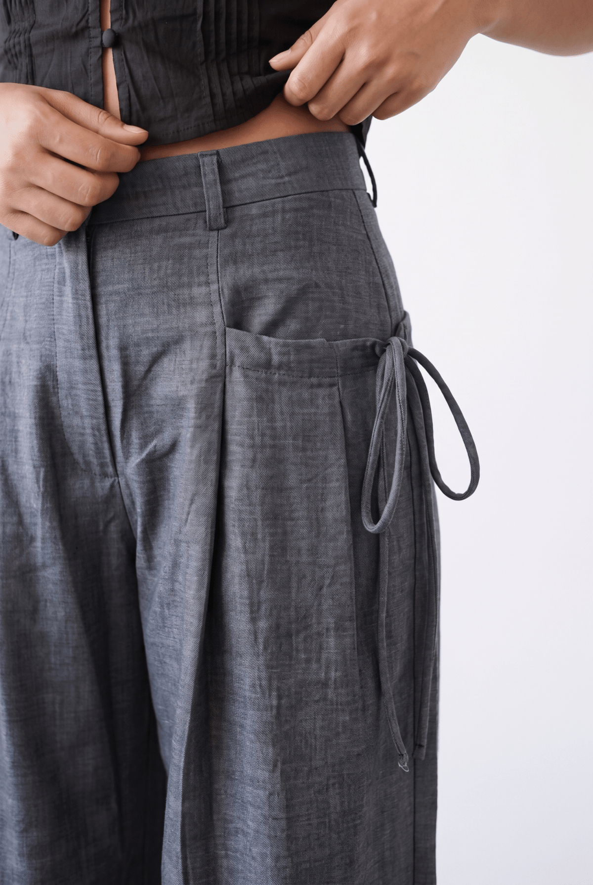 Grey Tie-Pocket Trousers - BEEGLEE
