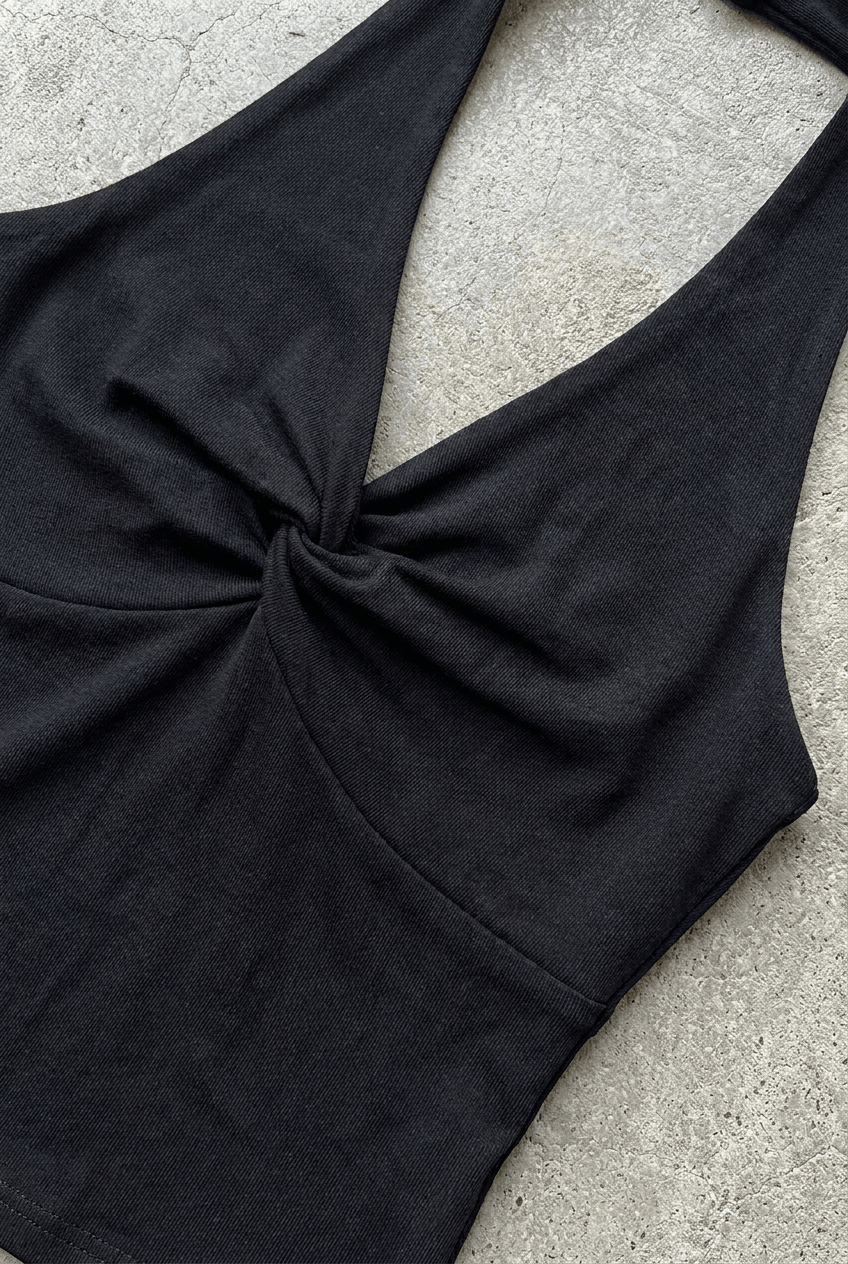 Grey Twist-Front Halter Top - BEEGLEE