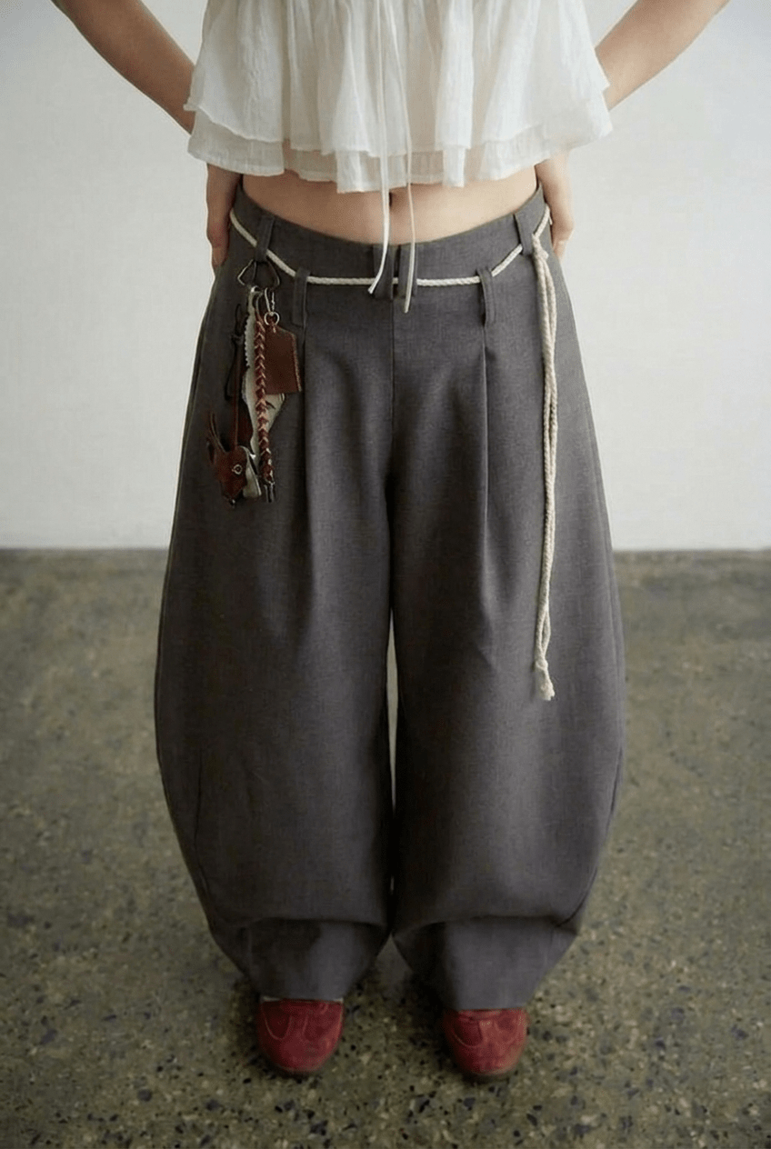 Grey wide Barrel Pants - BEEGLEE