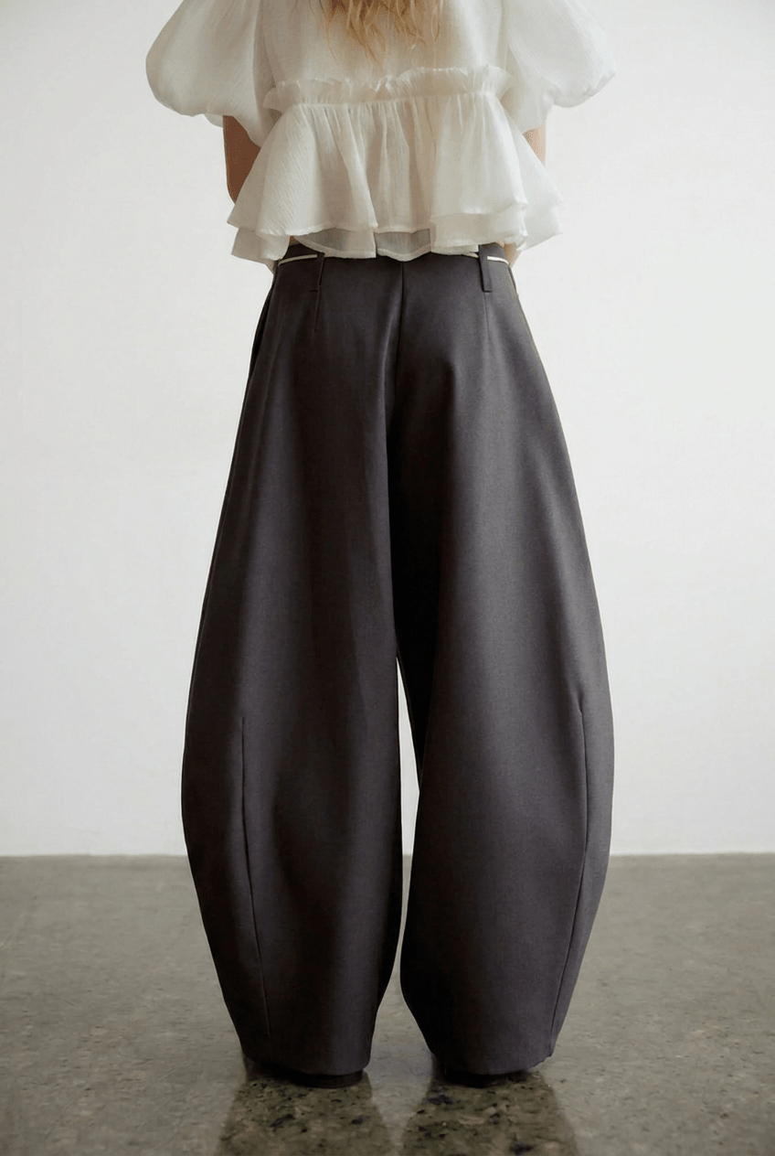 Grey wide Barrel Pants - BEEGLEE