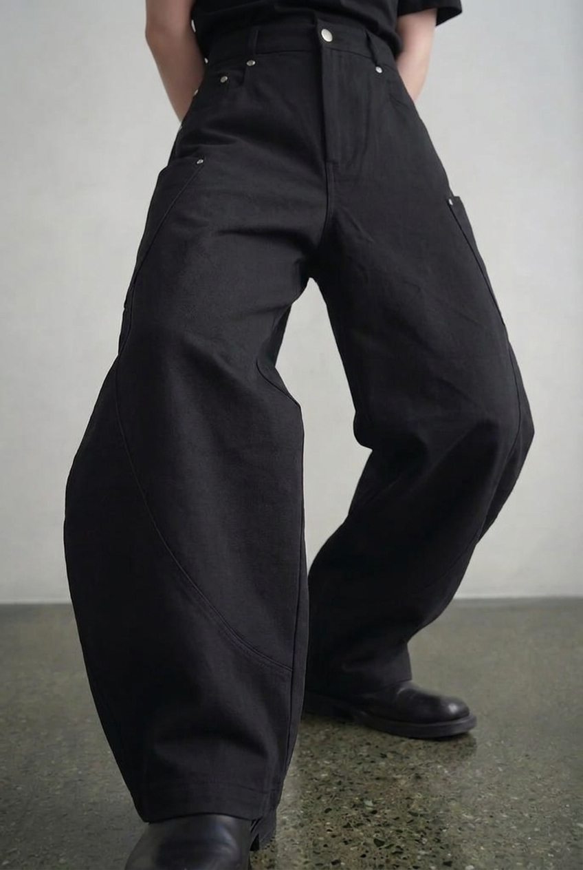 Black Utility Barrel Pants