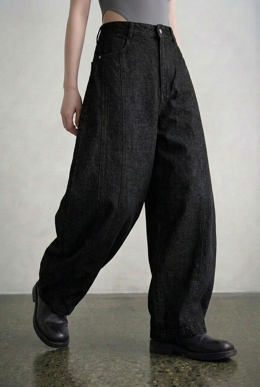 Black Barrel Denim Pants