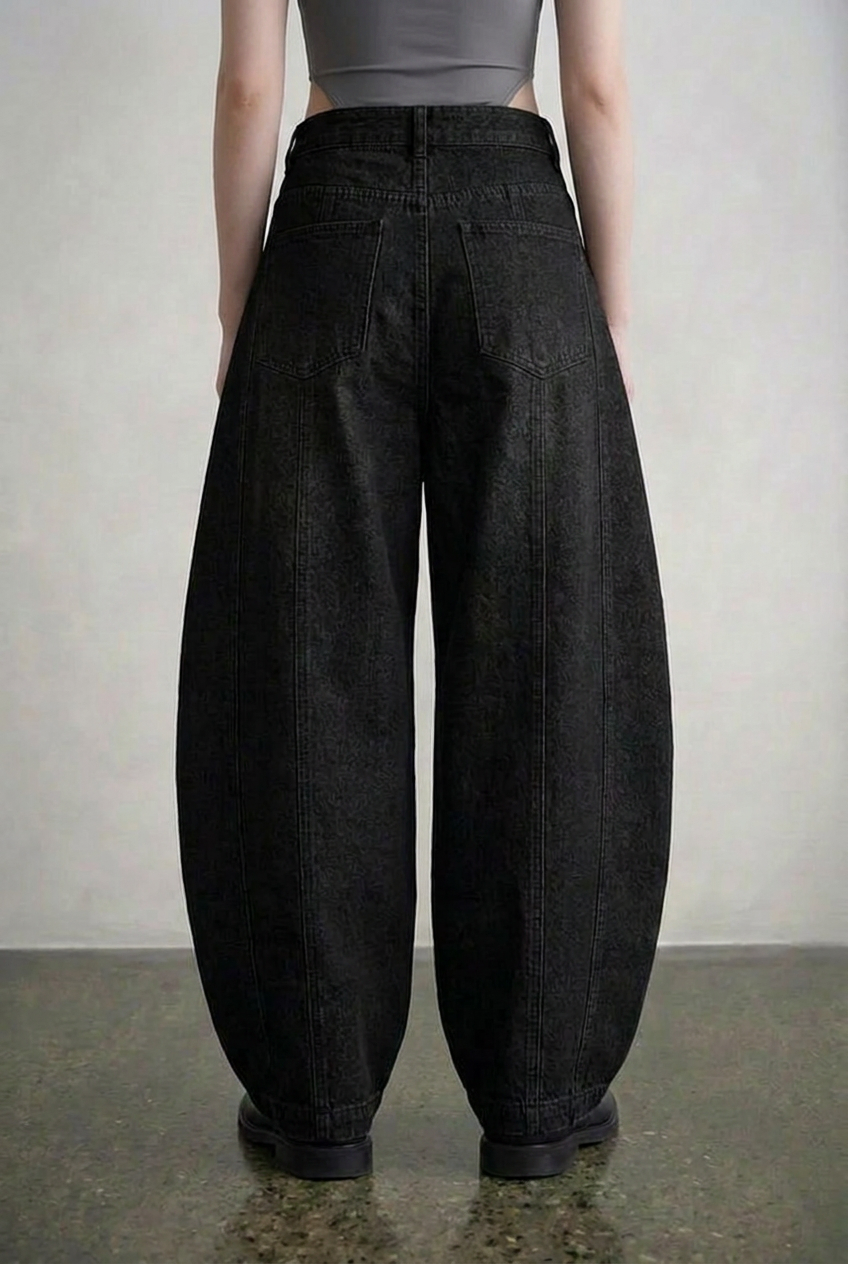 Black Barrel Denim Pants