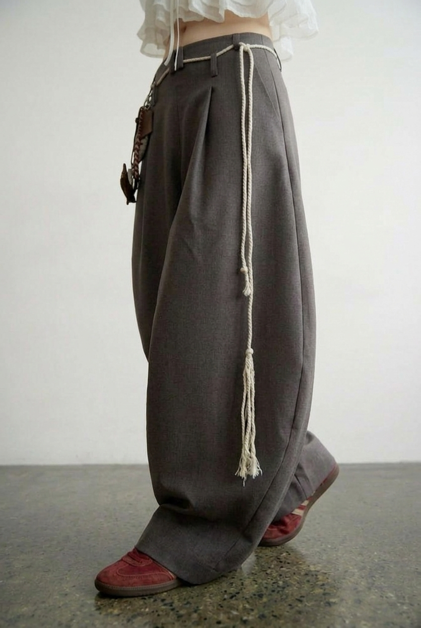 Grey wide Barrel Pants