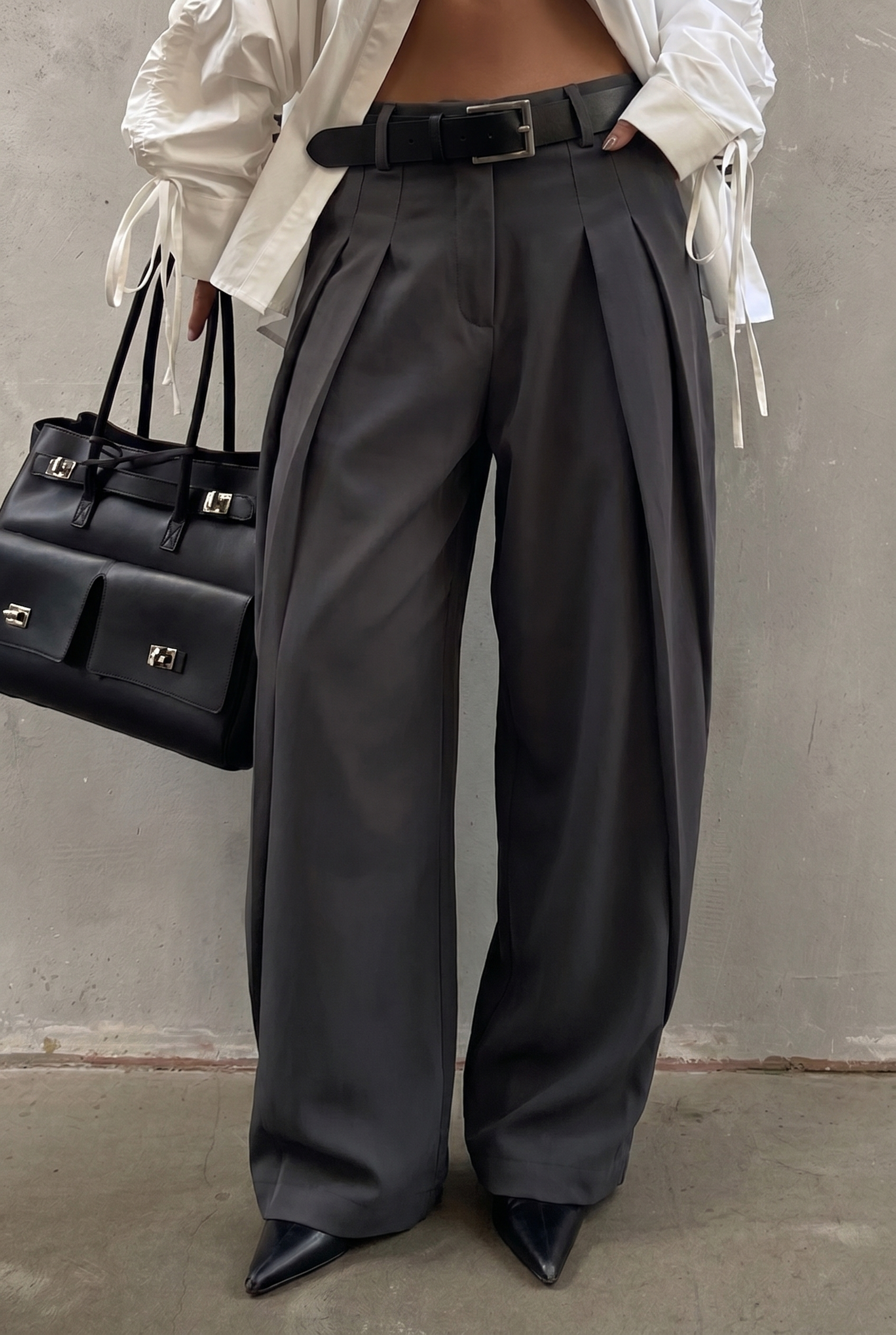 Grey Pleat-Front Trousers