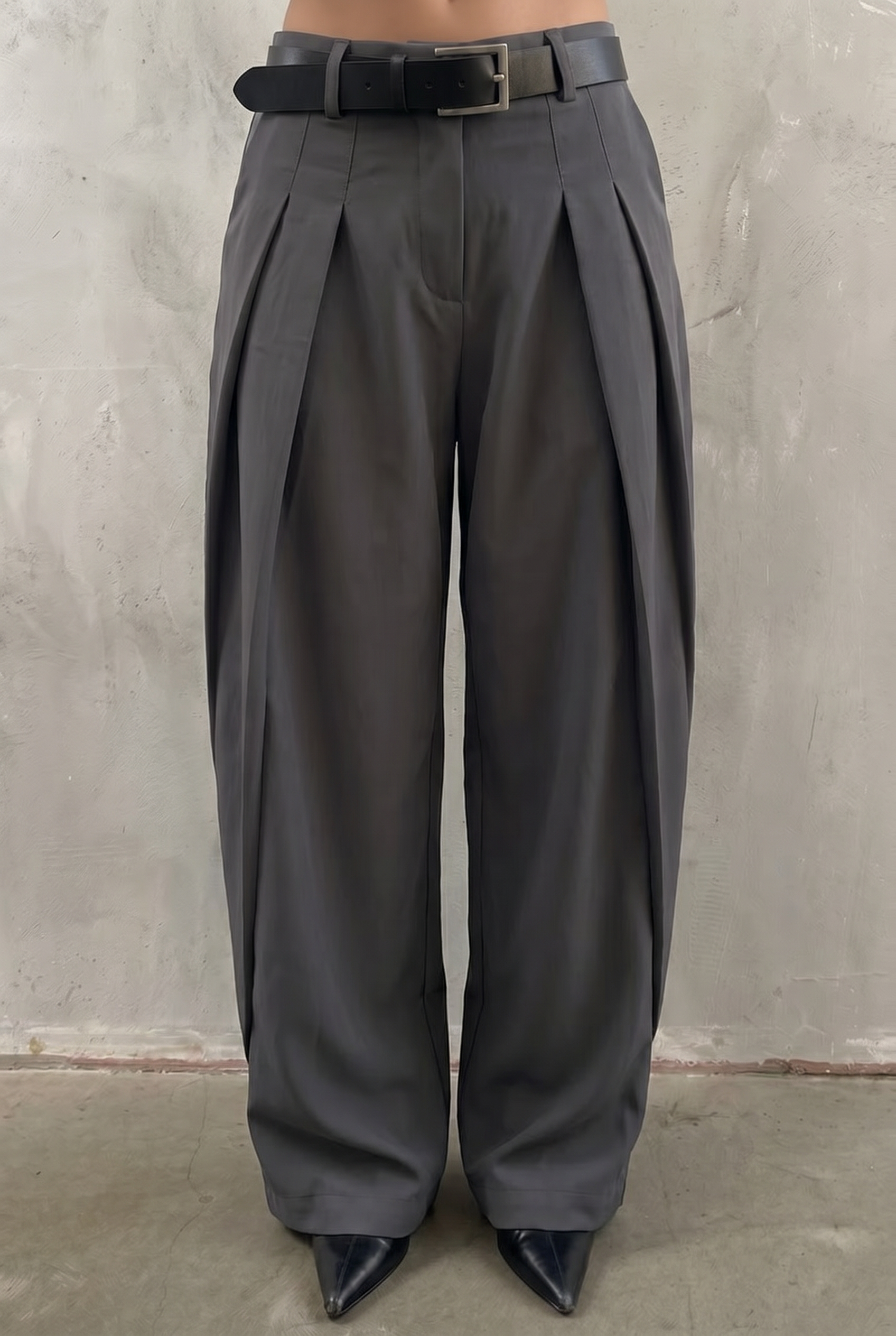 Grey Pleat-Front Trousers