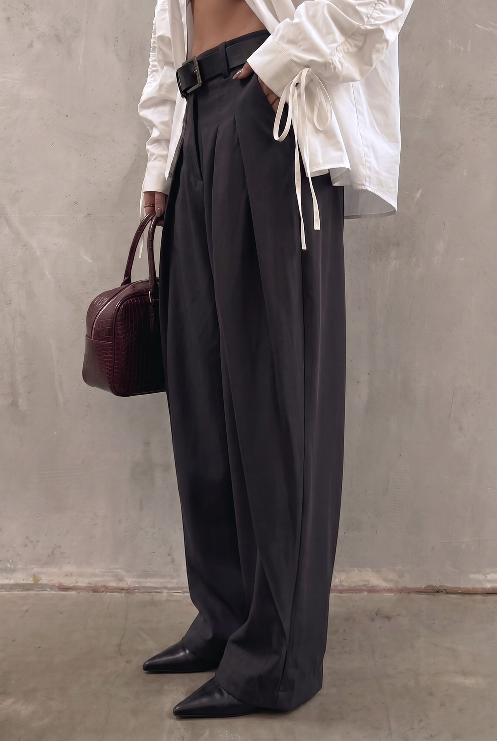 Black Pleat-Front Trousers