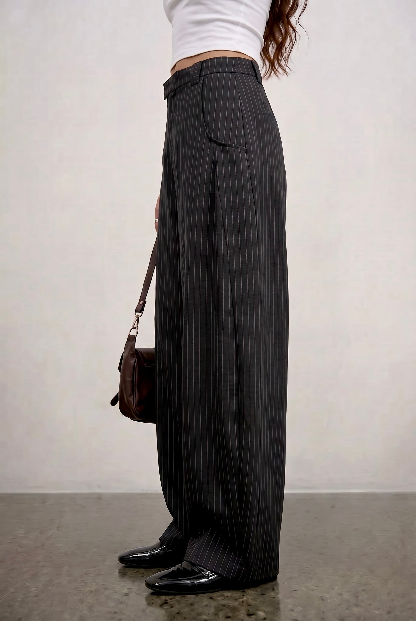 Black Wide Stripe viscose Pants