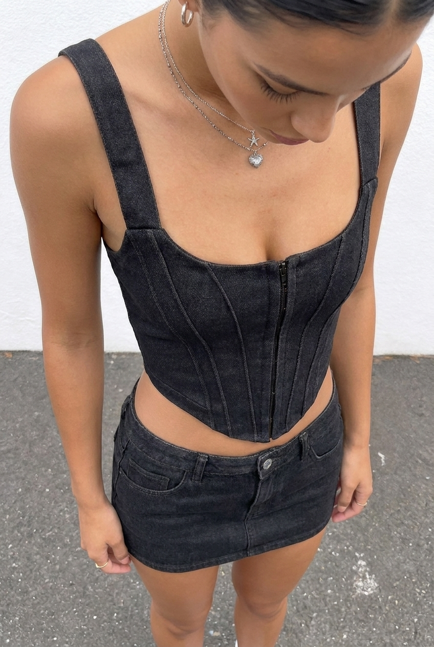 Black Felony Denim Corset