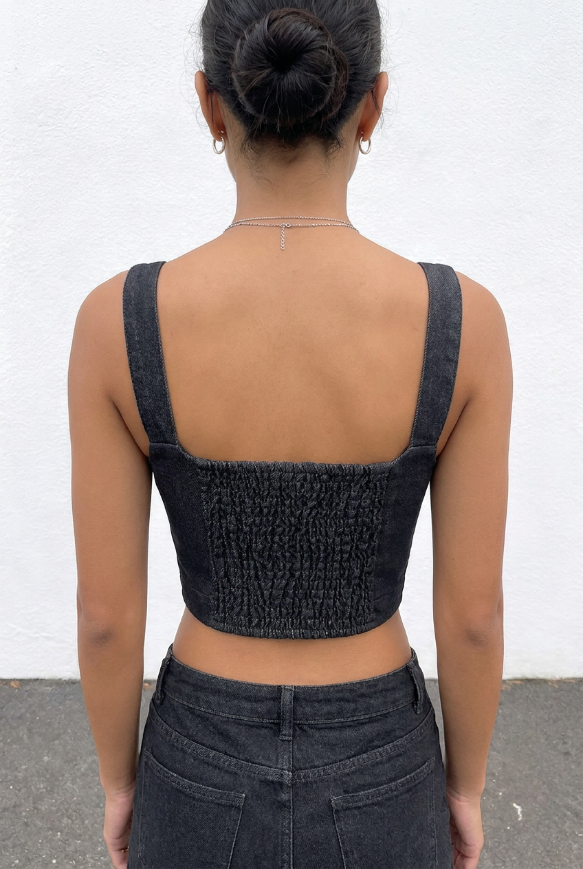 Black Felony Denim Corset - BEEGLEE