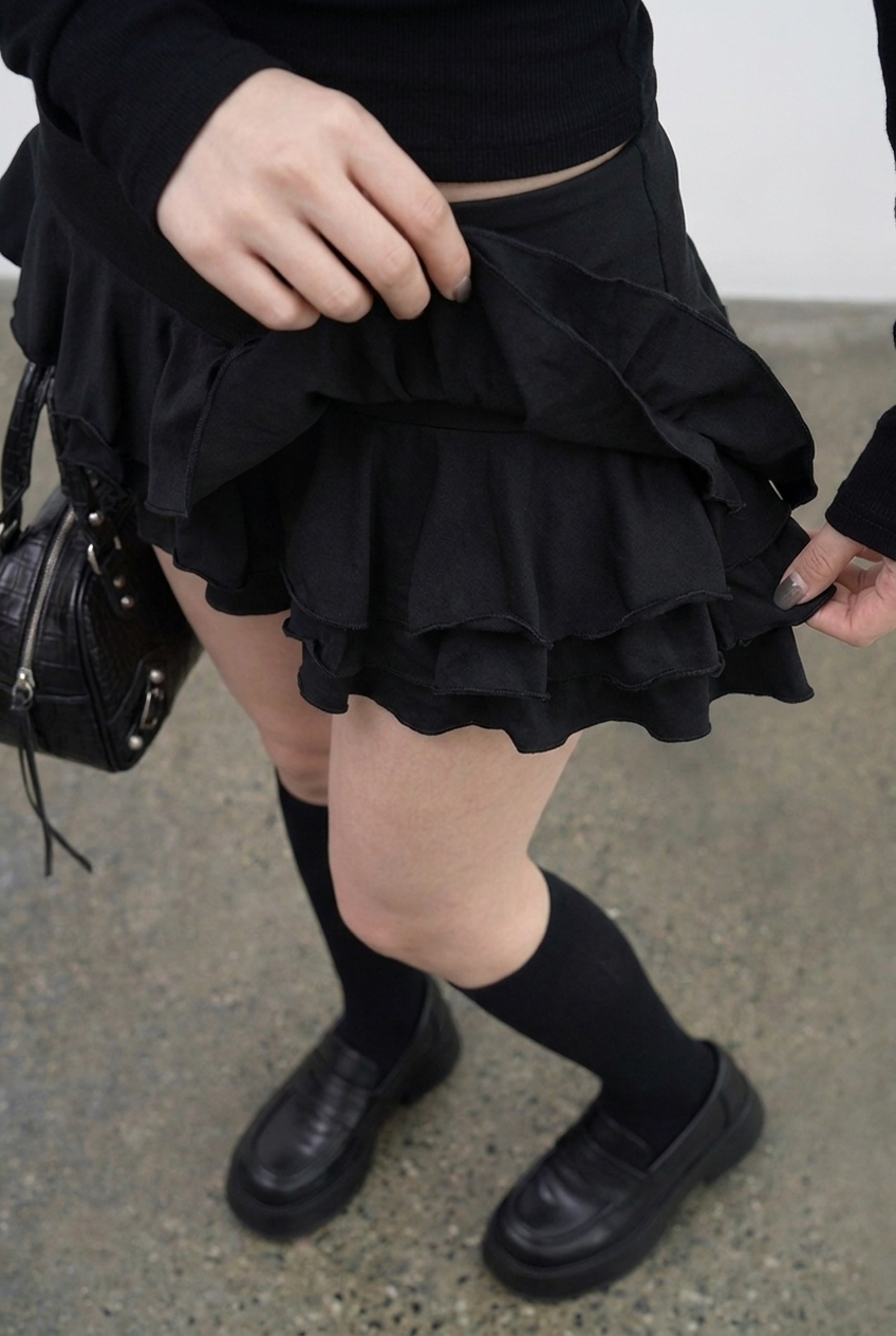 Black Tiered Frill Skort