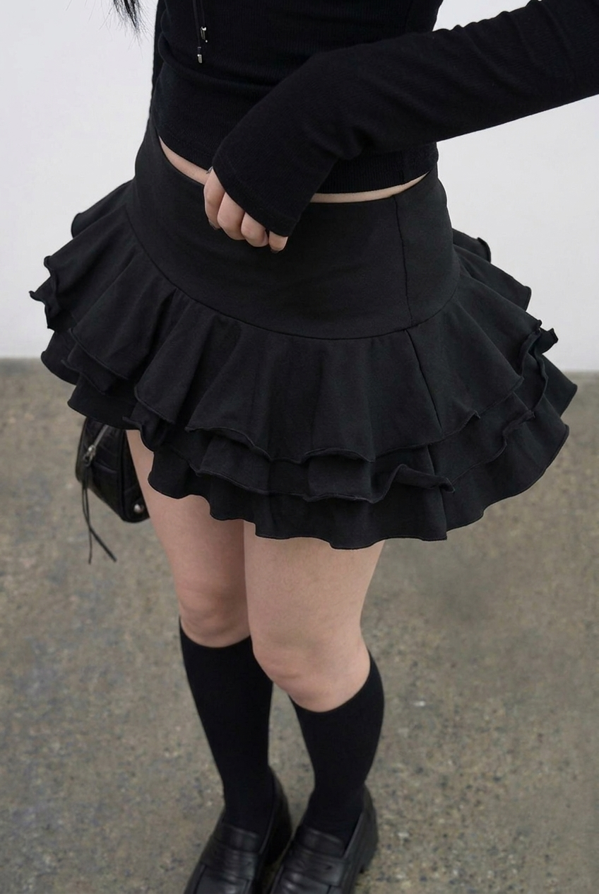 Black Tiered Frill Skort