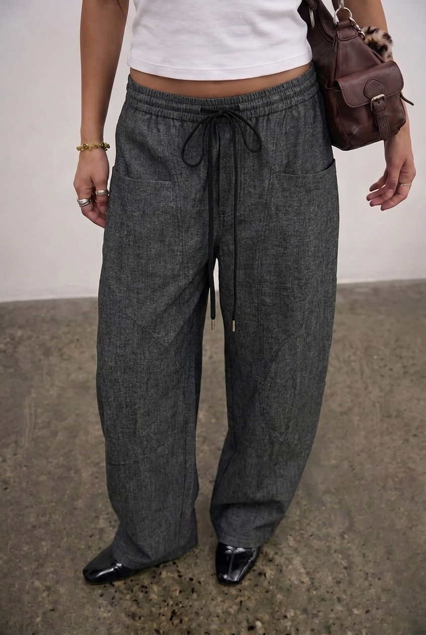 Black Elastic-Waist Trousers