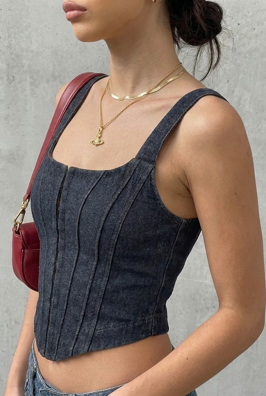 Navy Felony Denim Corset