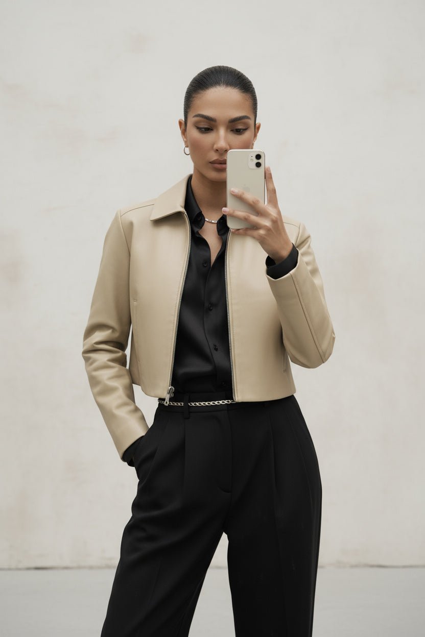 Ivory Hikari Leather Jacket - BEEGLEE