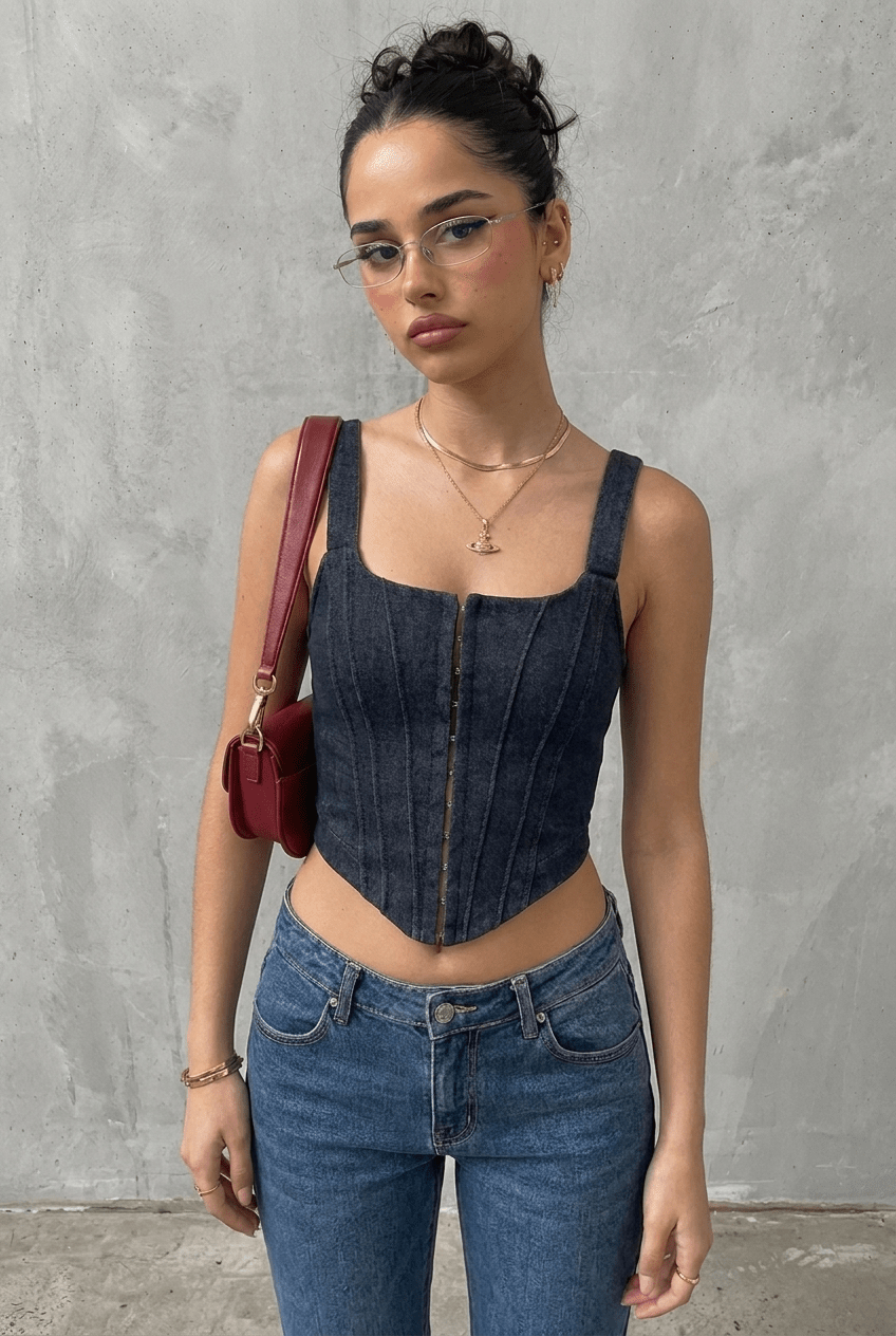 Navy Felony Denim Corset - BEEGLEE