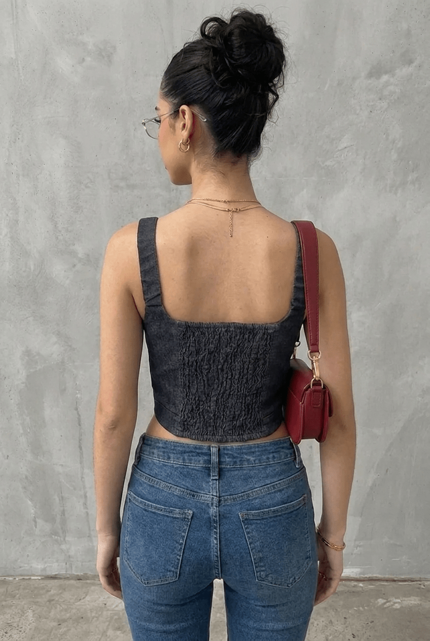 Navy Felony Denim Corset - BEEGLEE