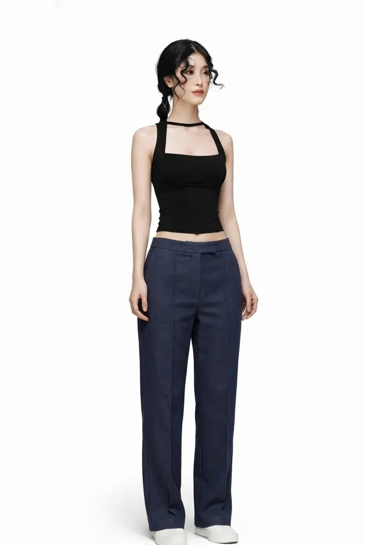 Navy High Rise Tapered Pants - BEEGLEE