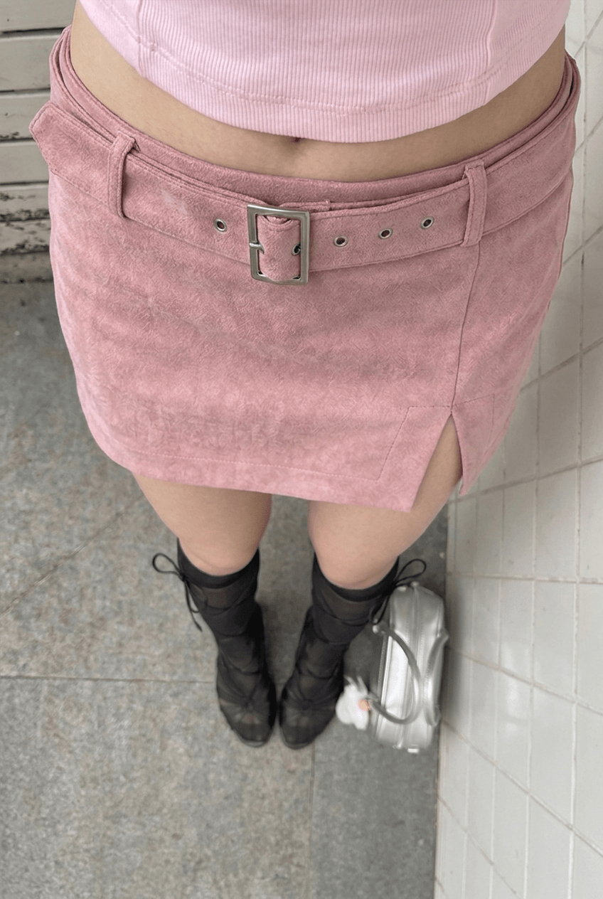 Pink Blush Belted Skirt - BEEGLEE