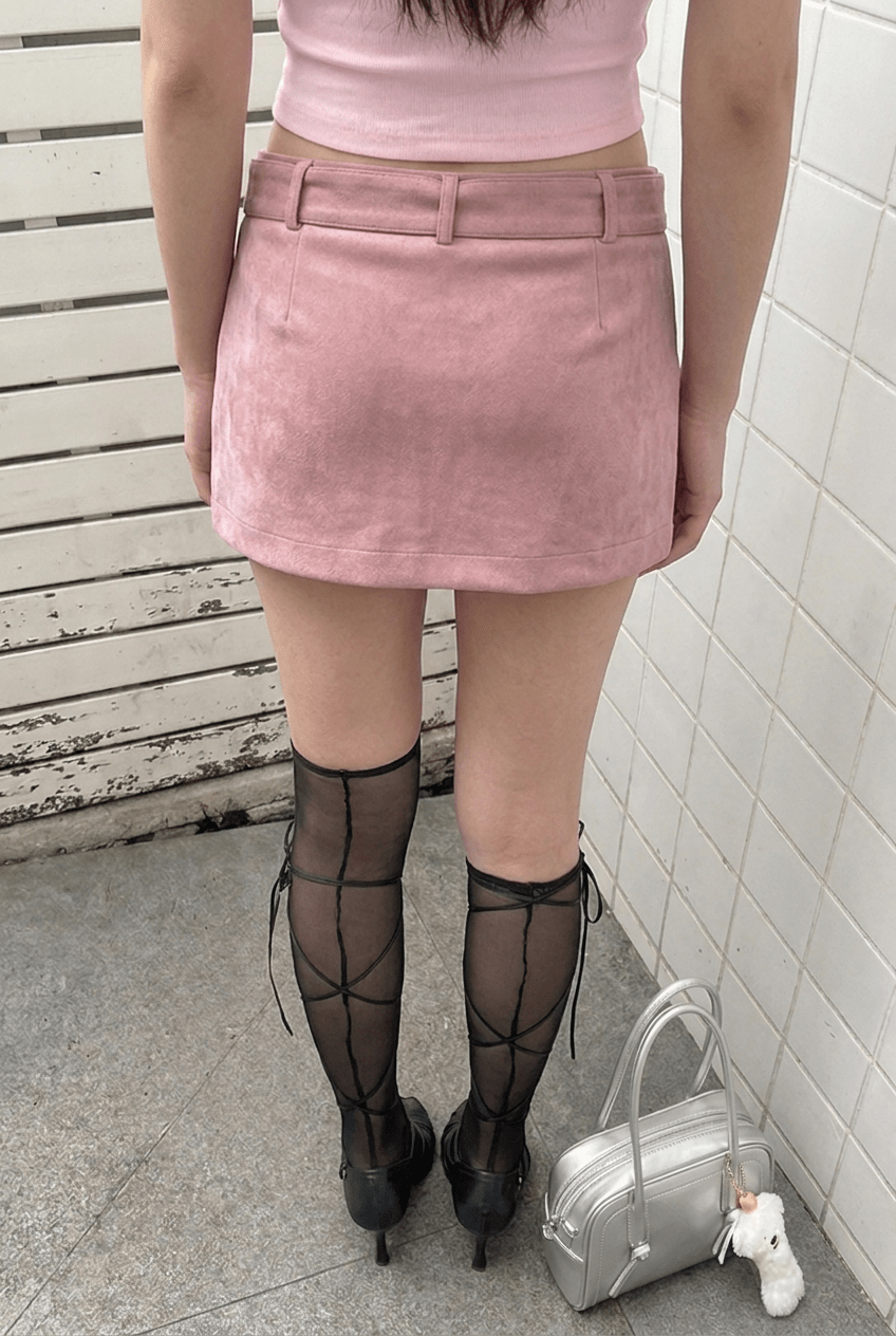 Pink Blush Belted Skirt - BEEGLEE