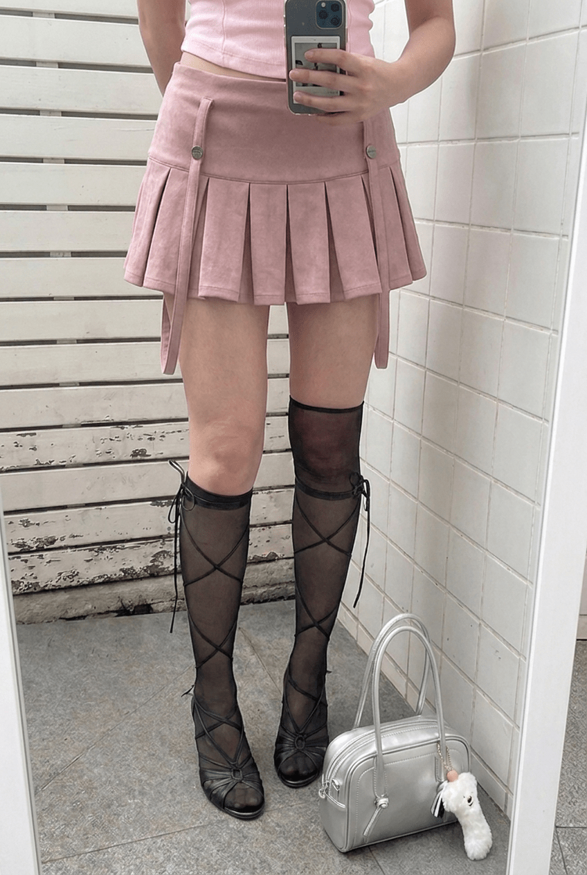 Pink Harness Pleat Skort - BEEGLEE
