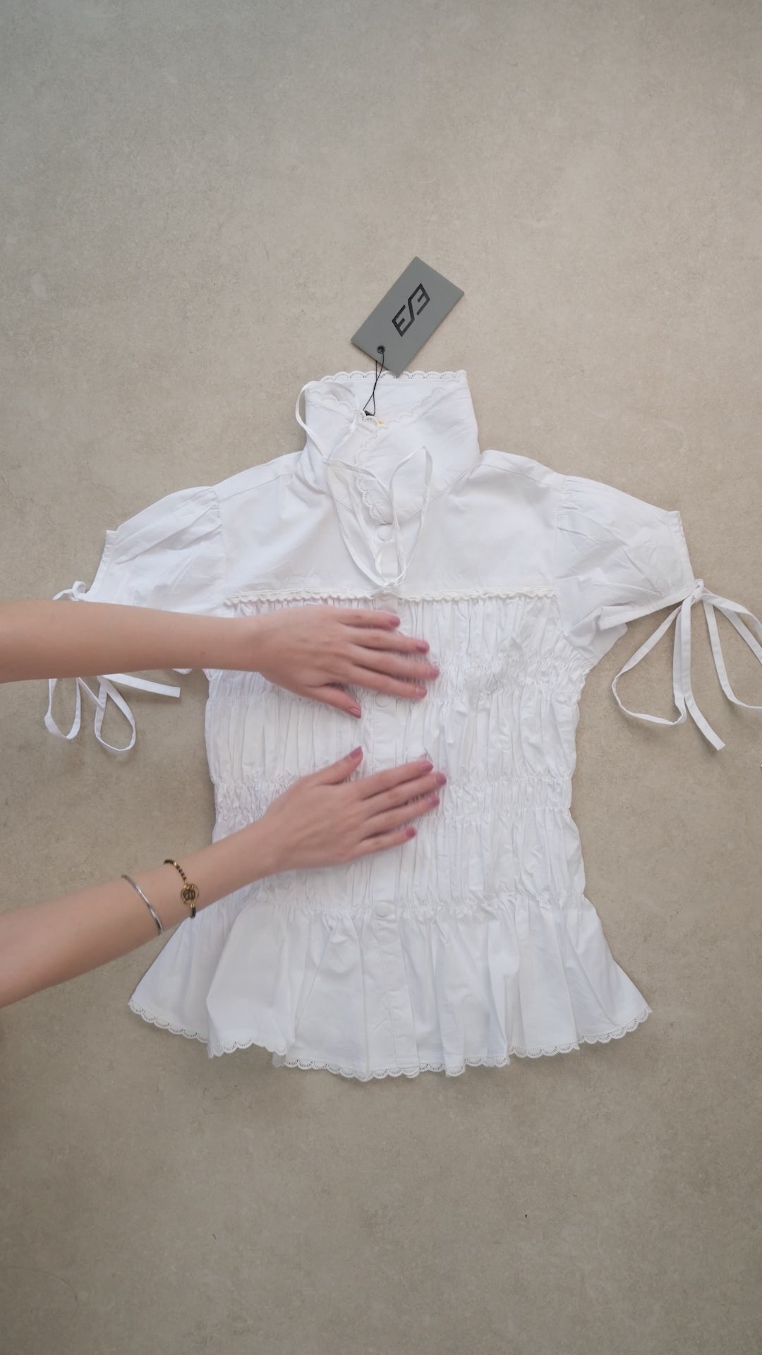 White Shirred Lace Shirt | Doll Collar Cotton Top | BEEGLEE