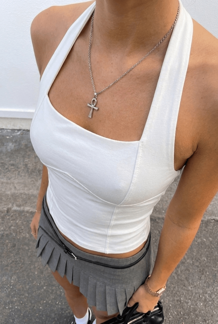 White Beatrice Halter Neck Top - BEEGLEE