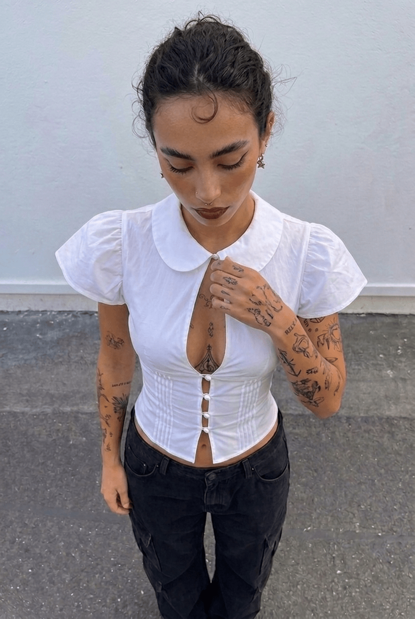 White Blush Collar Shirt - BEEGLEE