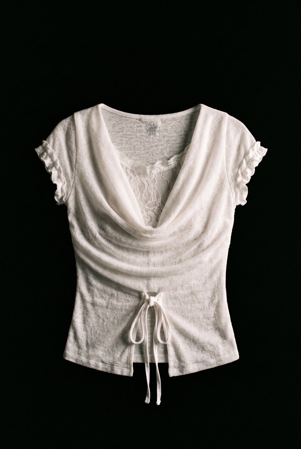 White Cowl Lace Top - BEEGLEE