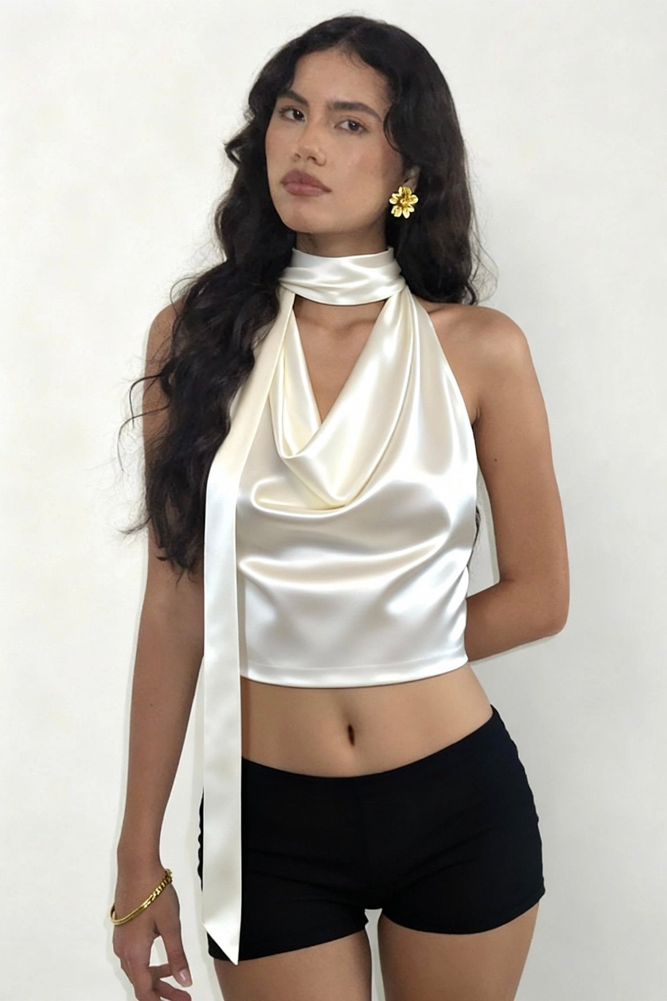 White Cowl neck halter top