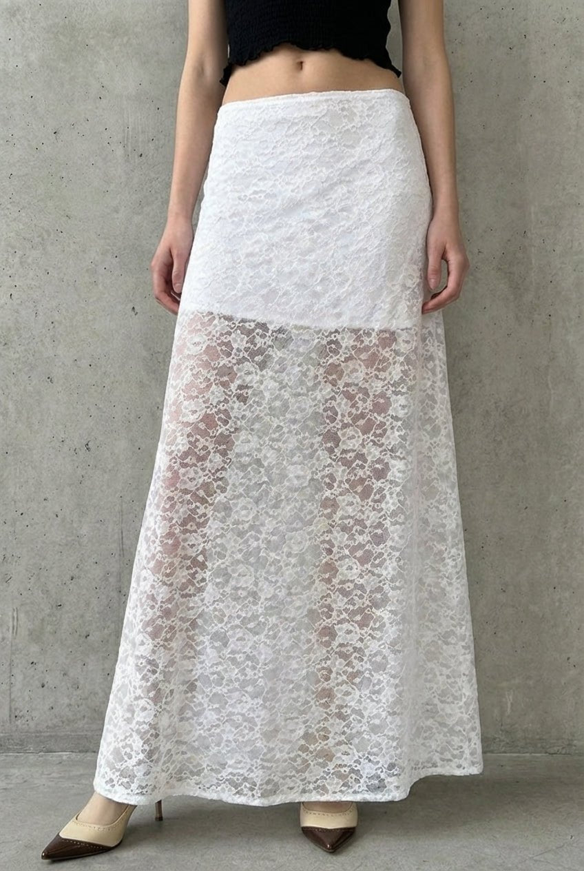 White Daina Lace Maxi Skirt - BEEGLEE
