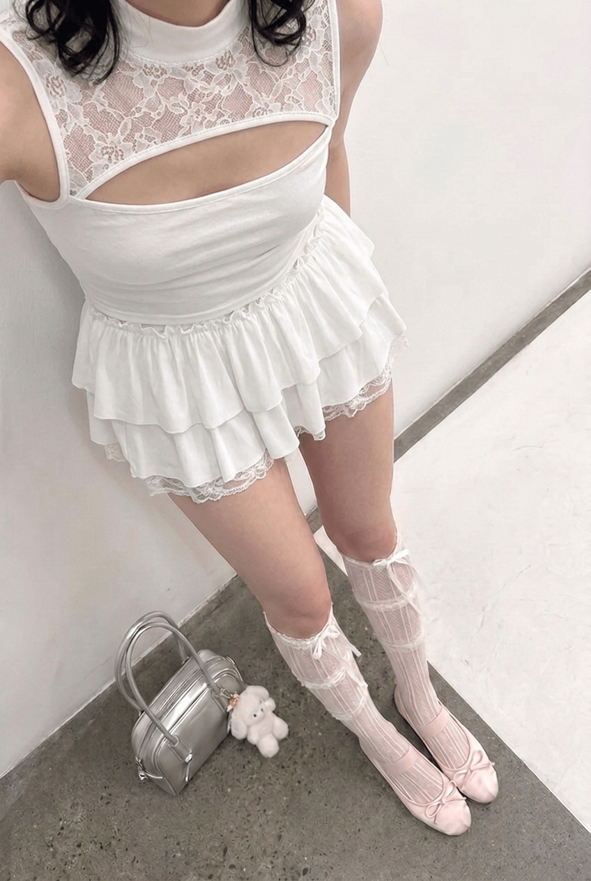 White Double Ruffle Skirt - BEEGLEE