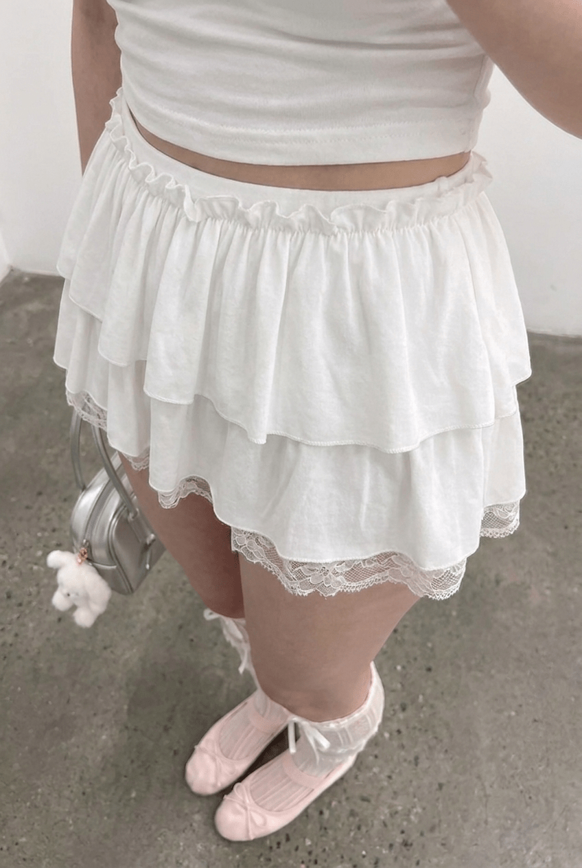 White Double Ruffle Skirt - BEEGLEE