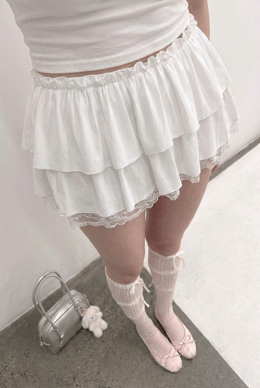 White Double Ruffle Skirt - BEEGLEE